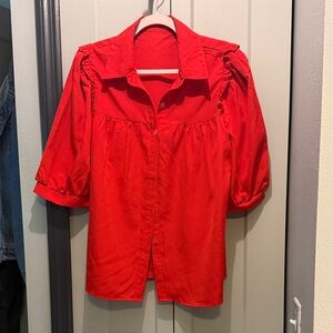 SHEIN Vibrant Red Puff Sleeve Blouse